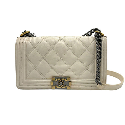 Chanel Boy White Leather Shoulder Bag