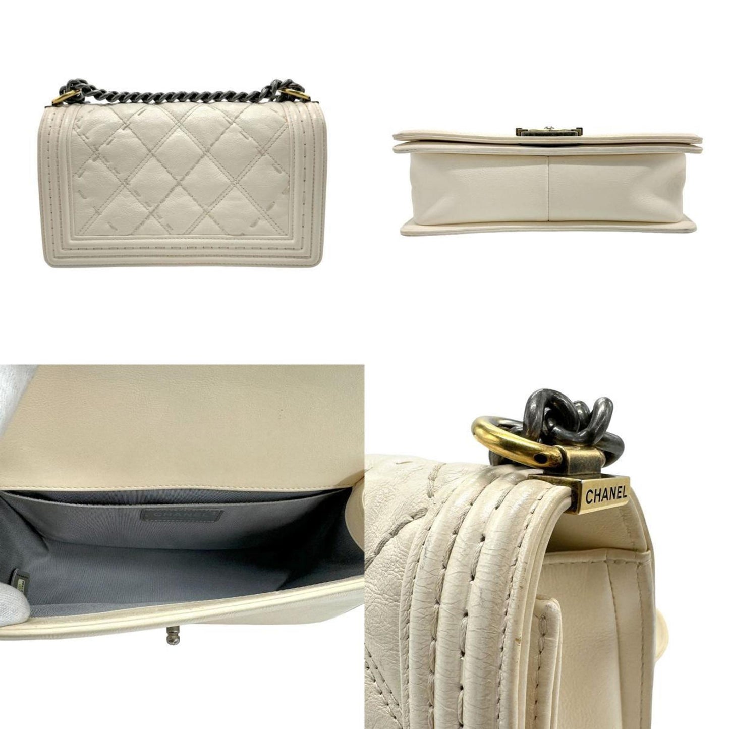 Chanel Boy White Leather Shoulder Bag