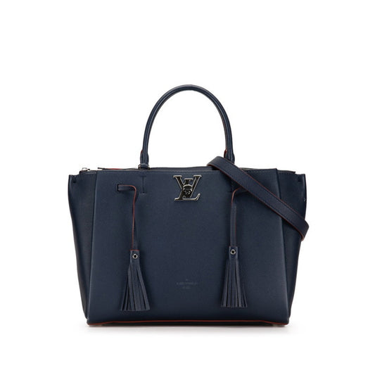 Louis Vuitton Lockme Navy Leather Hand Bag