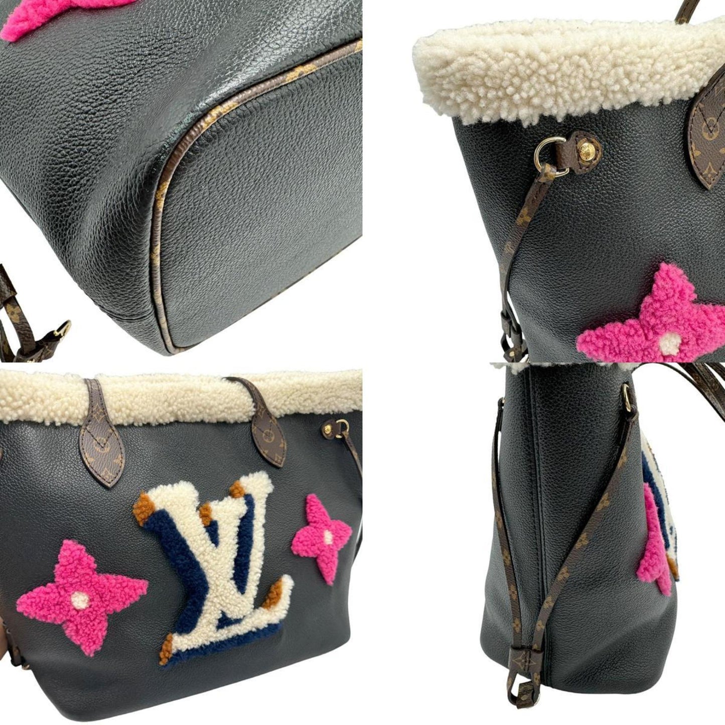 Louis Vuitton Neverfull MM Black Leather Tote Bag