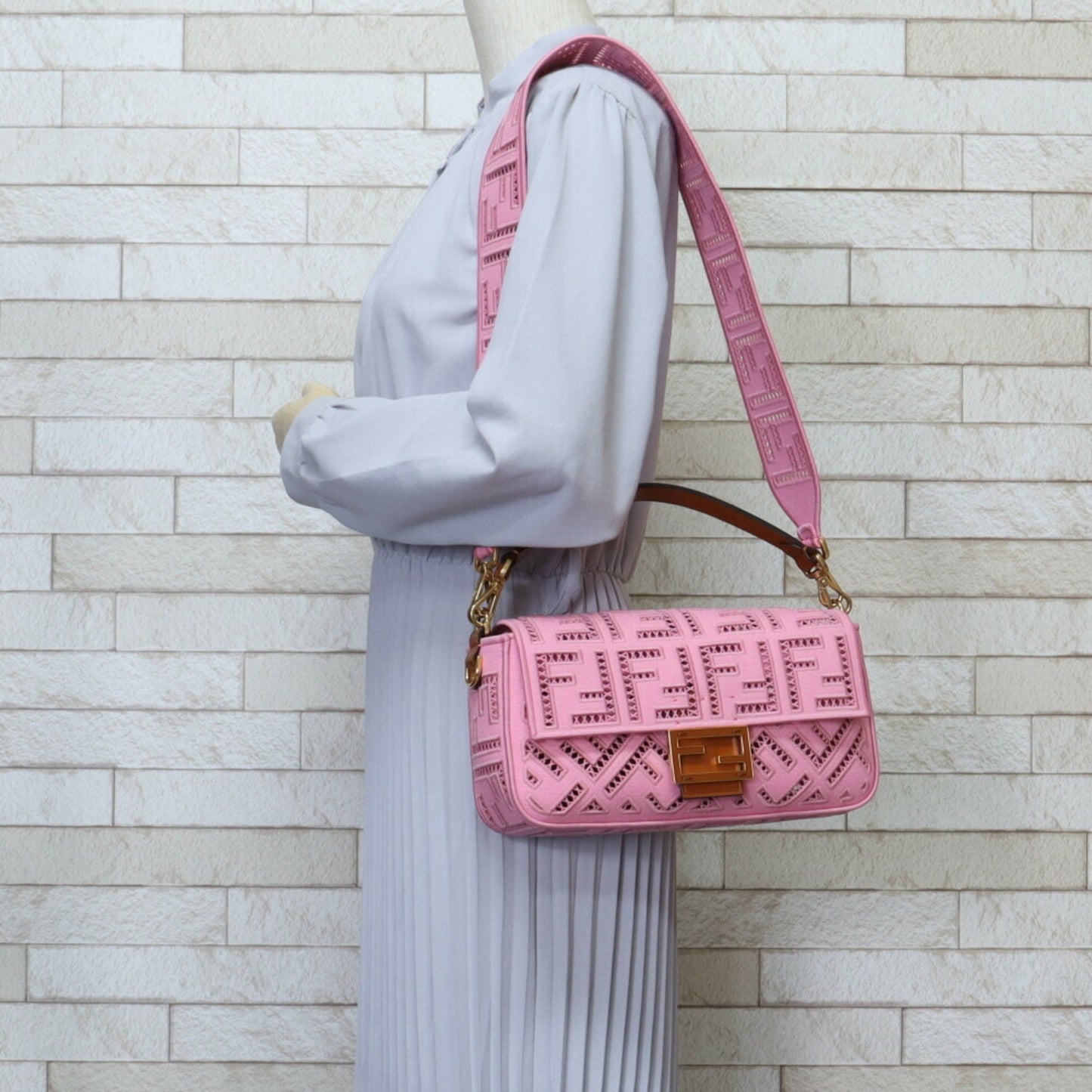 Fendi Baguette Pink Canvas Shoulder Bag