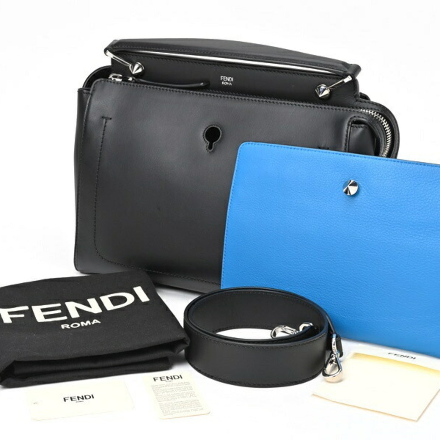 Fendi Dot Com Black Leather Shoulder Bag