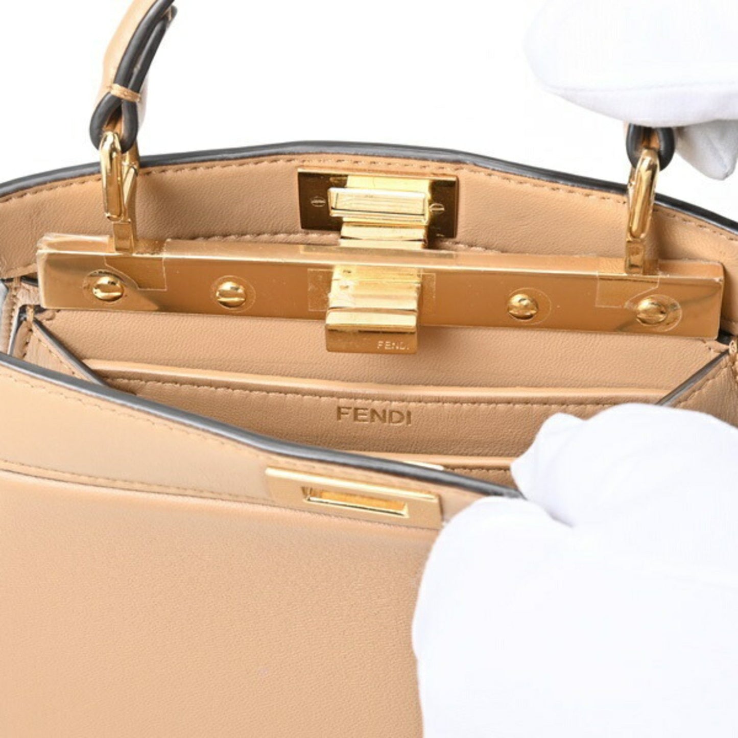 Fendi Peekaboo Beige Pony-style Calfskin Hand Bag