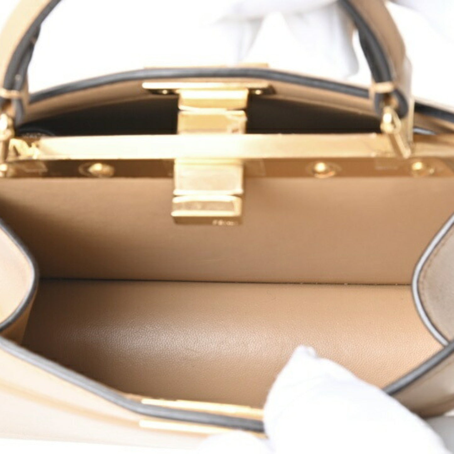 Fendi Peekaboo Beige Pony-style Calfskin Hand Bag