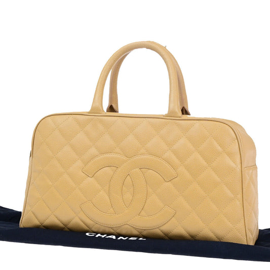 Chanel Boston Beige Leather Hand Bag