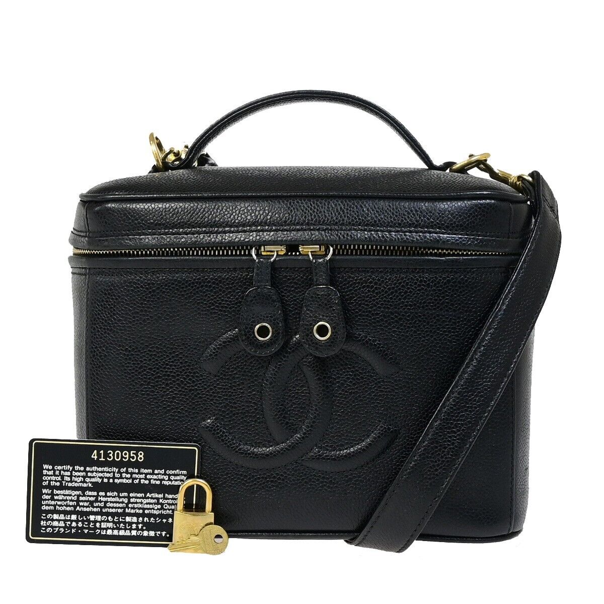 Chanel Vanity Black Leather Hand Bag