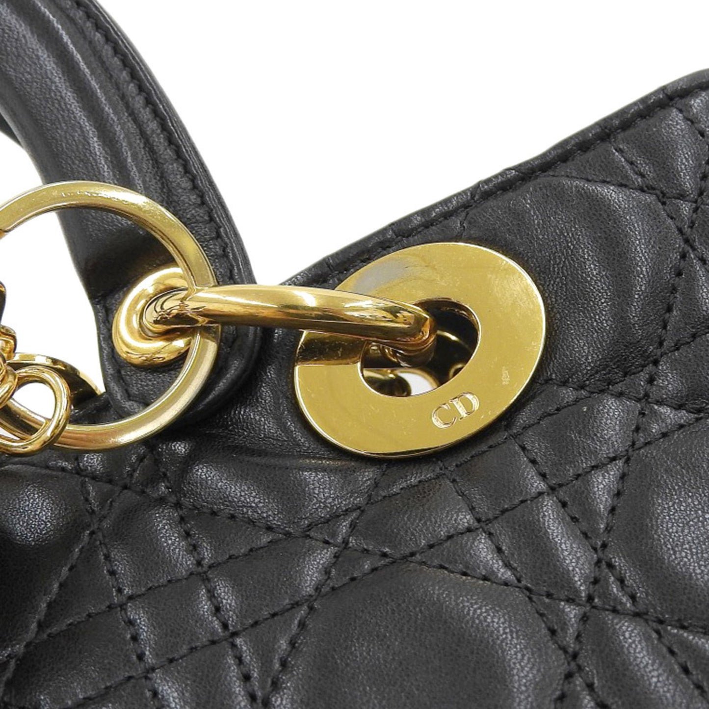 Dior Lady Dior Black Leather Hand Bag