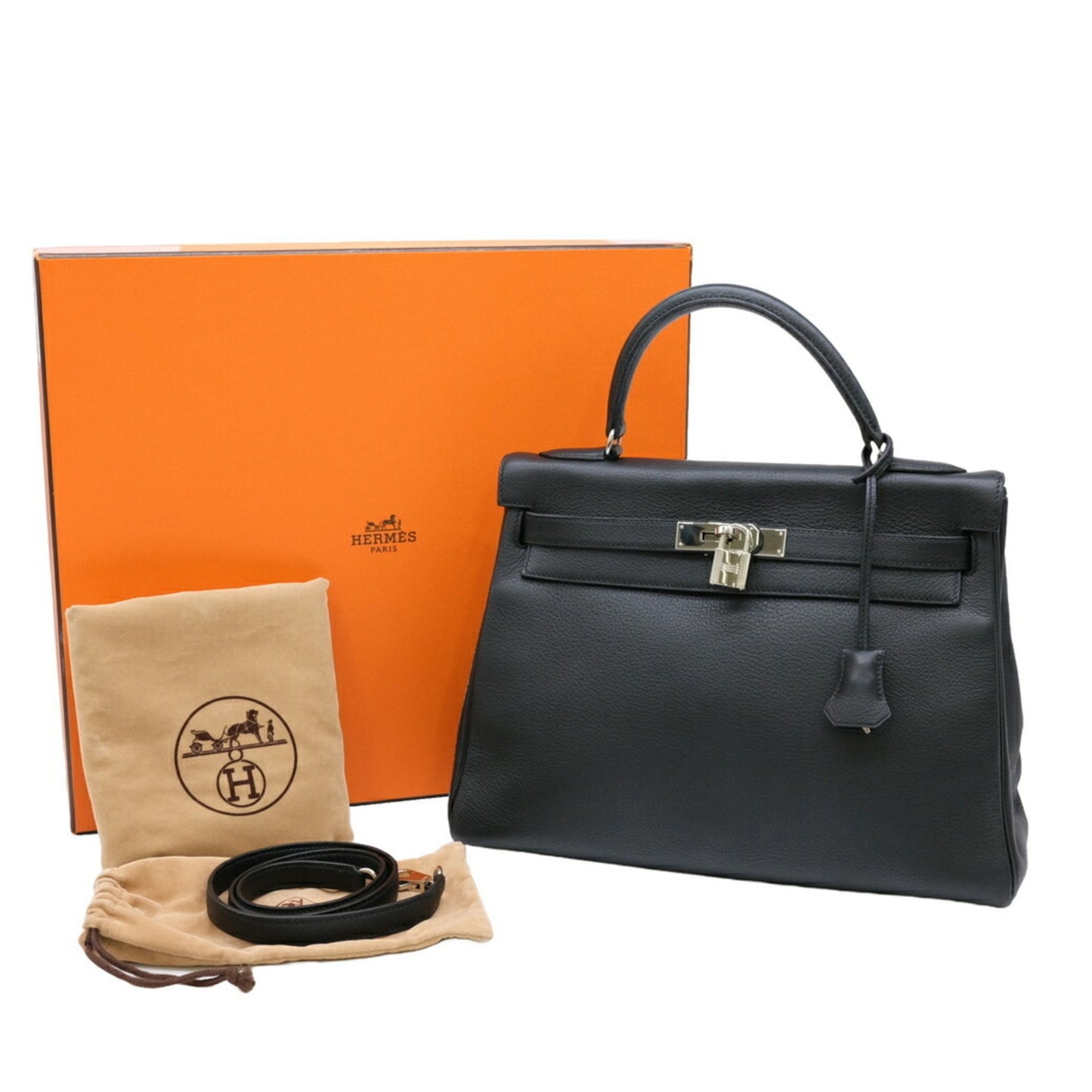 Hermès Kelly 32 Black Leather Hand Bag