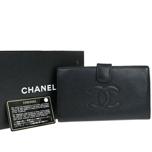 Chanel Cc Black Leather Wallet Accessories