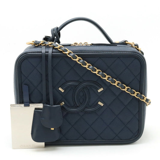 Chanel CC Filigree Navy Leather Hand Bag