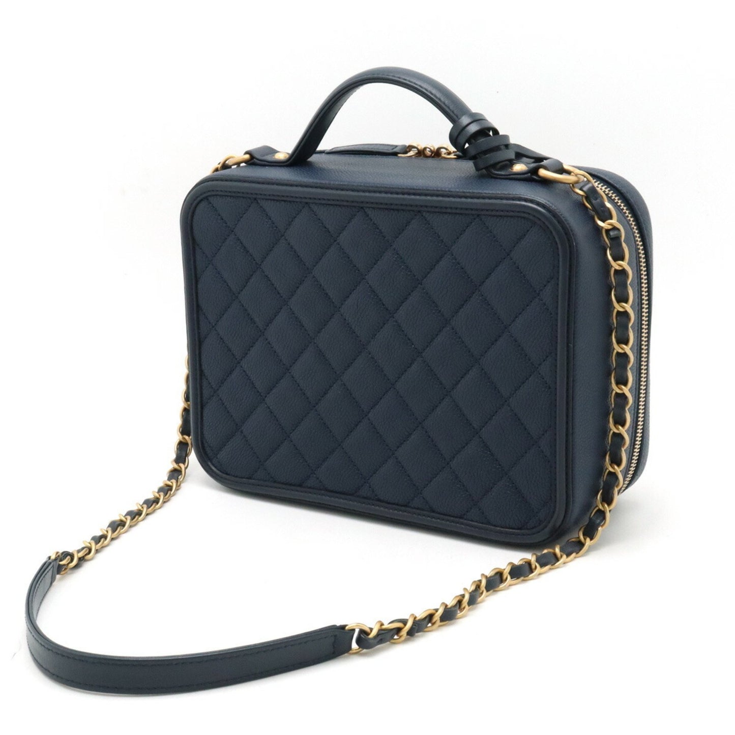 Chanel CC Filigree Navy Leather Hand Bag