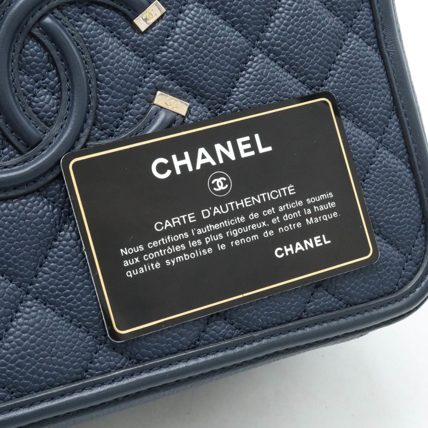 Chanel CC Filigree Navy Leather Hand Bag