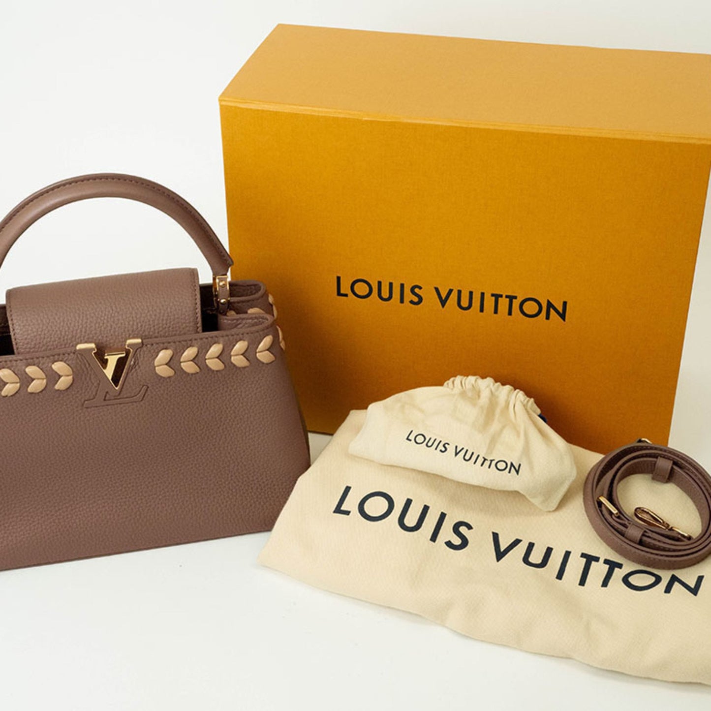 Louis Vuitton Capucines Beige Leather Hand Bag