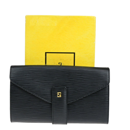 Fendi Zucca Black Leather Clutch Bag