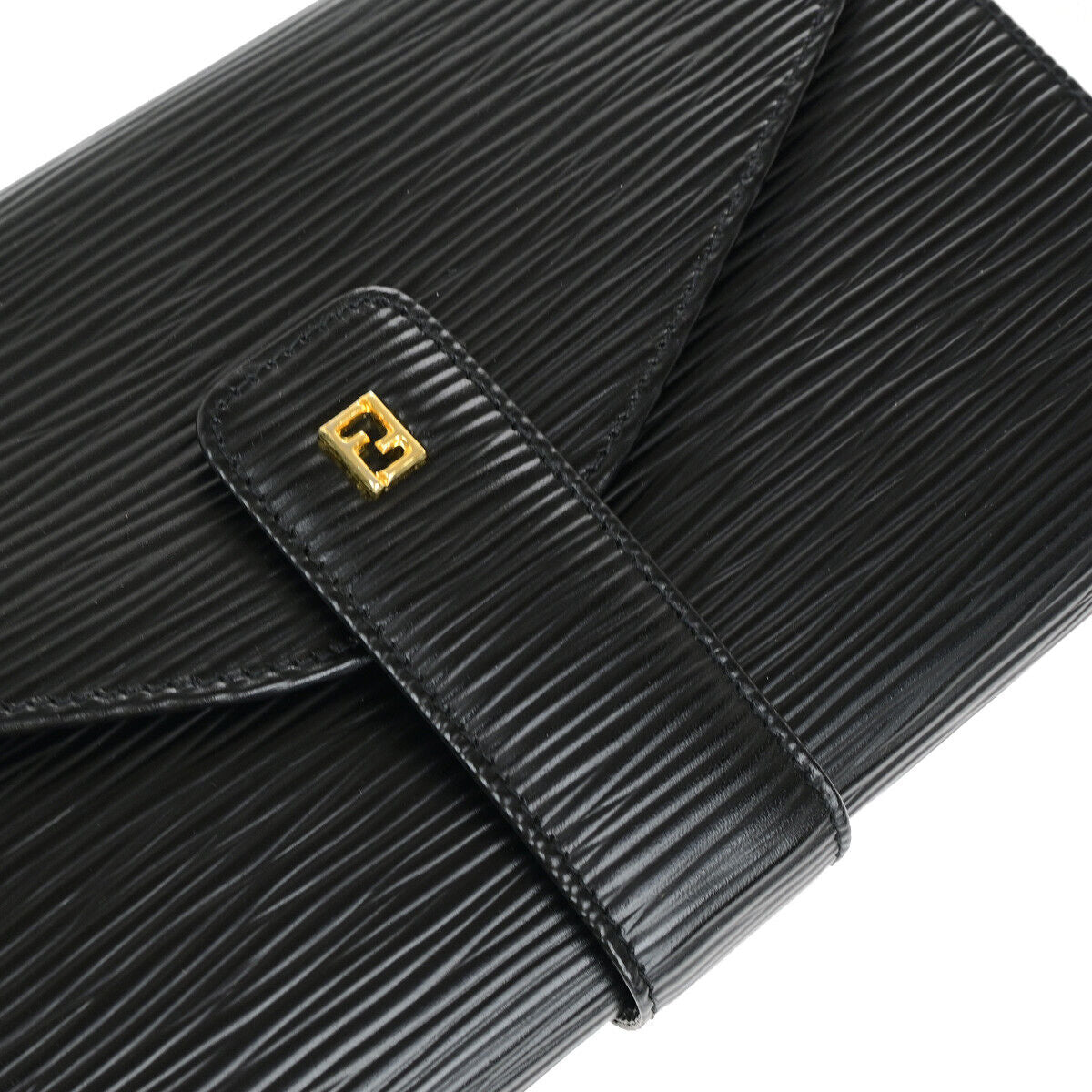 Fendi Zucca Black Leather Clutch Bag