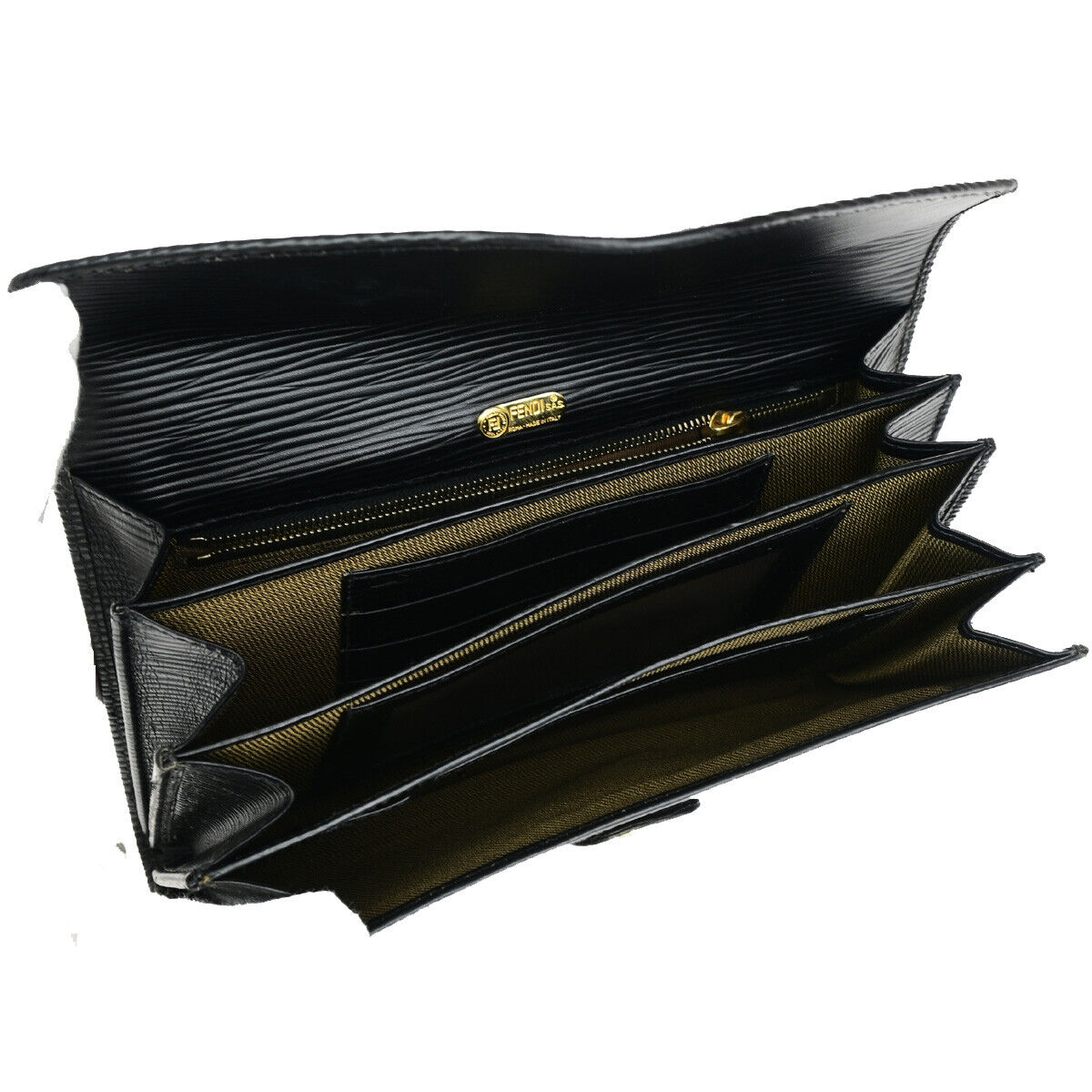 Fendi Zucca Black Leather Clutch Bag