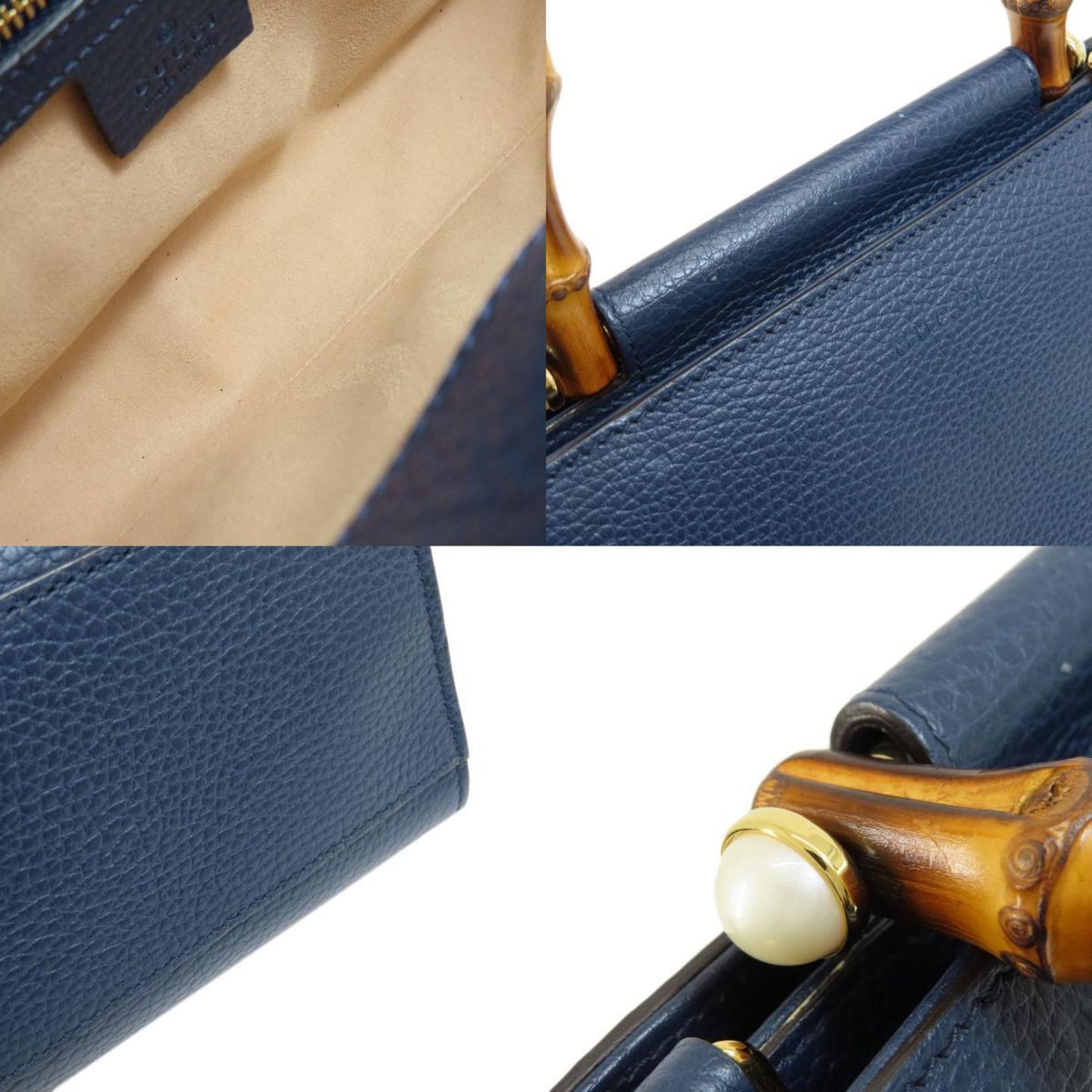 Gucci Bamboo Navy Leather Hand Bag