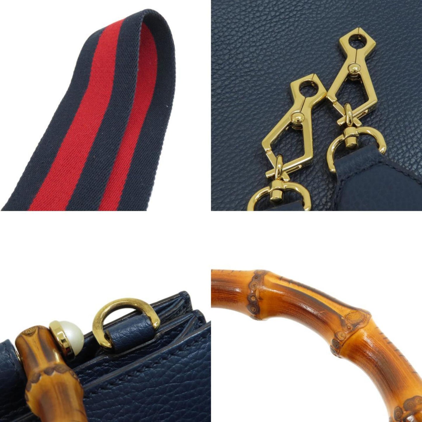 Gucci Bamboo Navy Leather Hand Bag