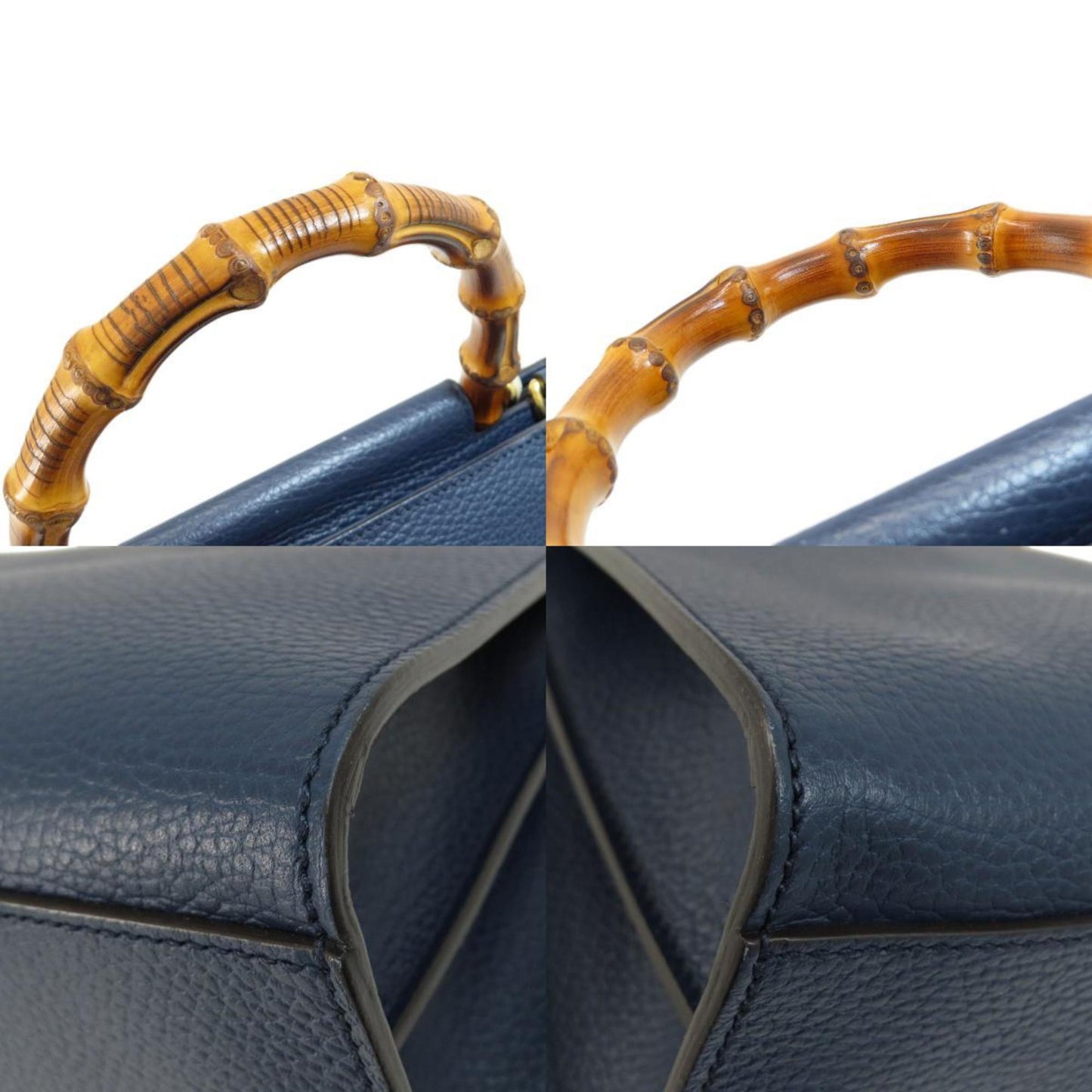 Gucci Bamboo Navy Leather Hand Bag