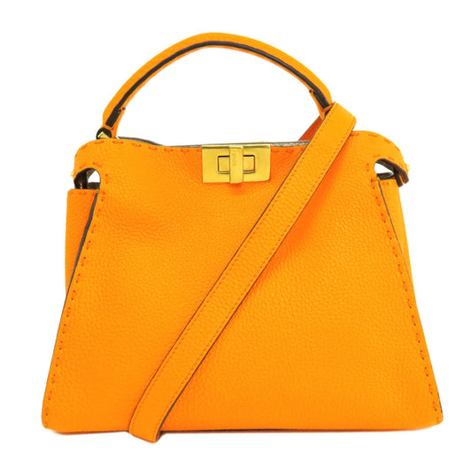 Fendi Peekaboo Orange Pony-style Calfskin Hand Bag