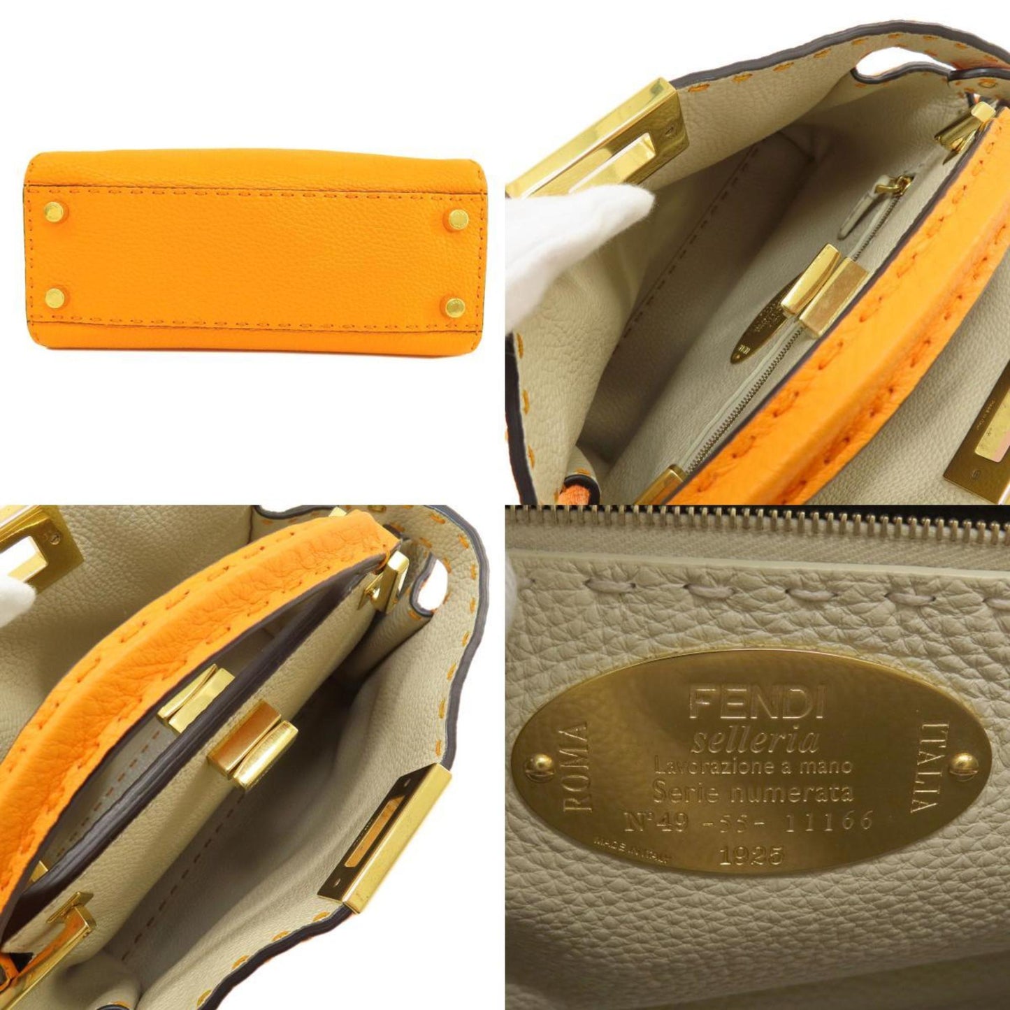 Fendi Peekaboo Orange Pony-style Calfskin Hand Bag