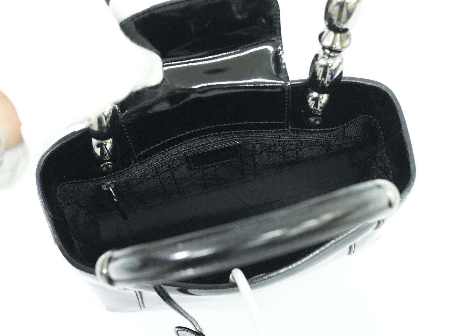 Dior Maris Pearl Black Patent Leather Hand Bag