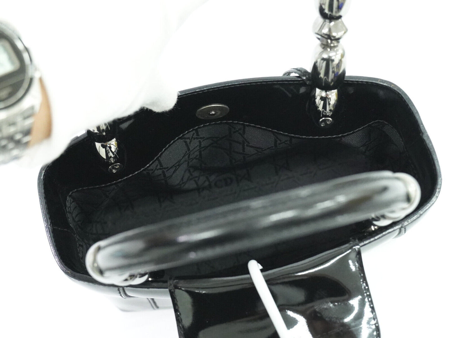 Dior Maris Pearl Black Patent Leather Hand Bag