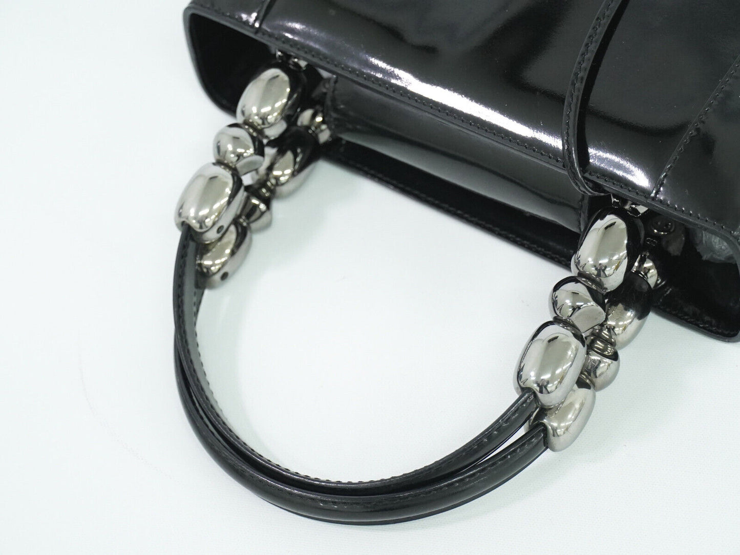 Dior Maris Pearl Black Patent Leather Hand Bag