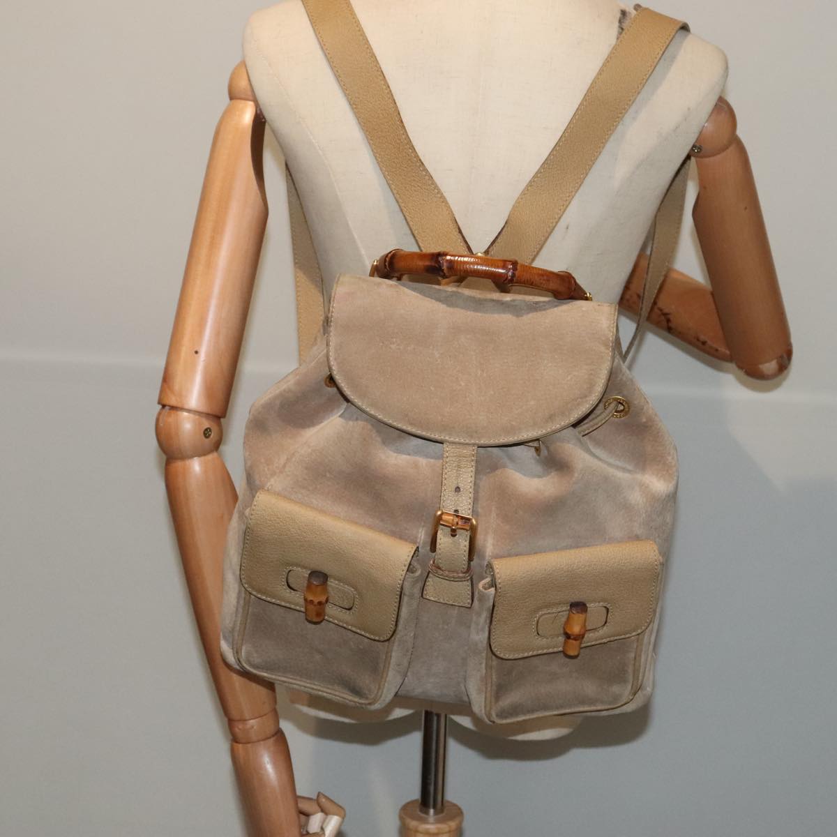 Gucci Bamboo Beige Suede Backpack Bag