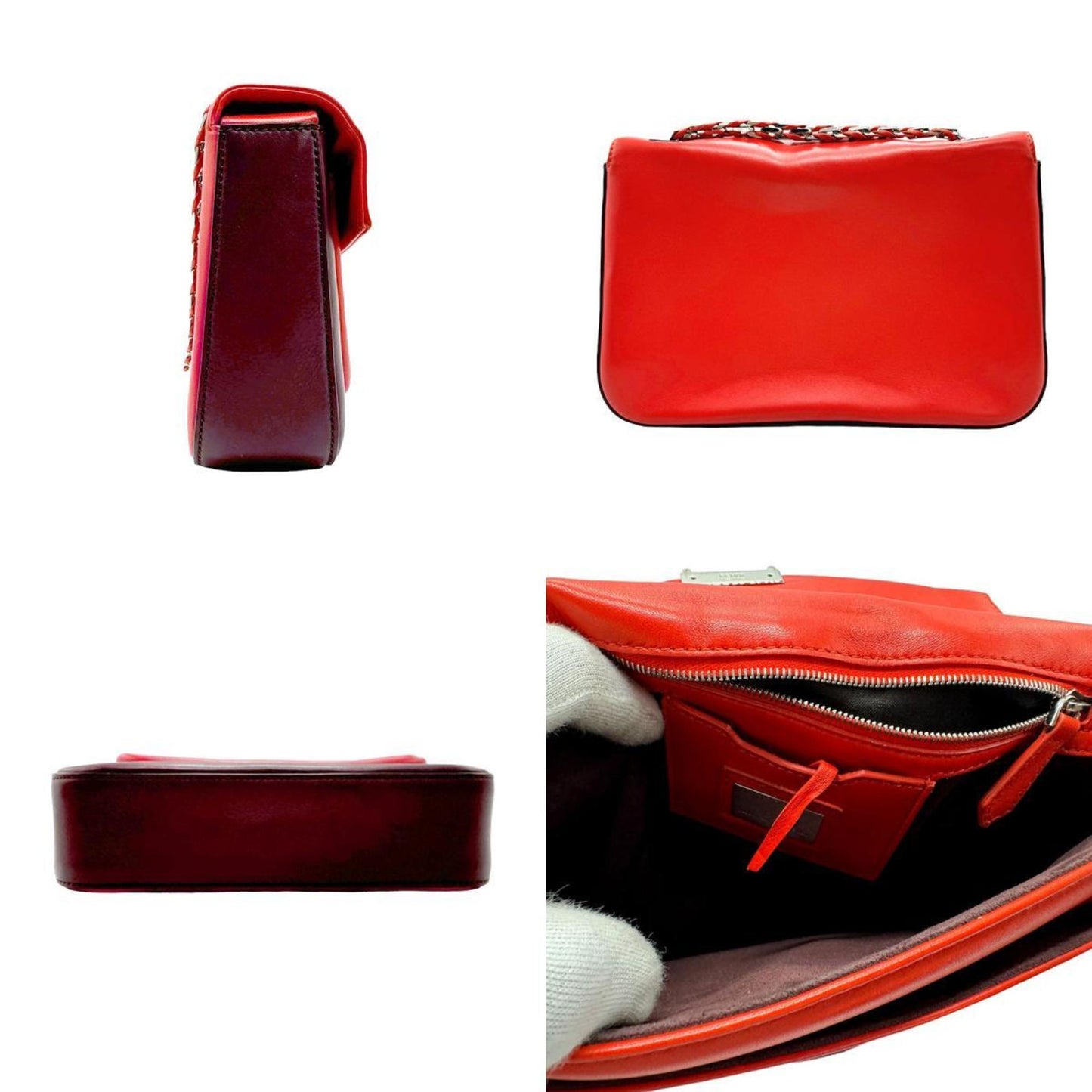 Fendi Baguette Red Leather Shoulder Bag