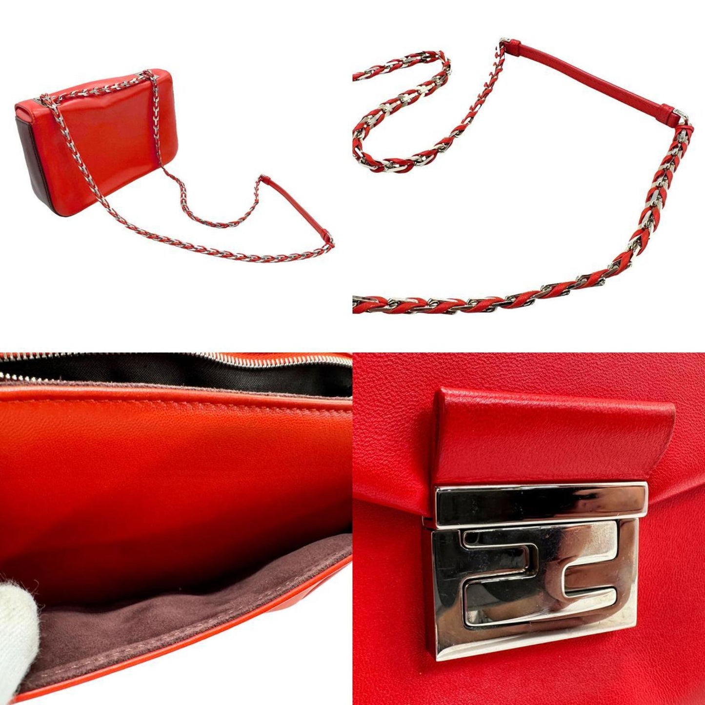 Fendi Baguette Red Leather Shoulder Bag