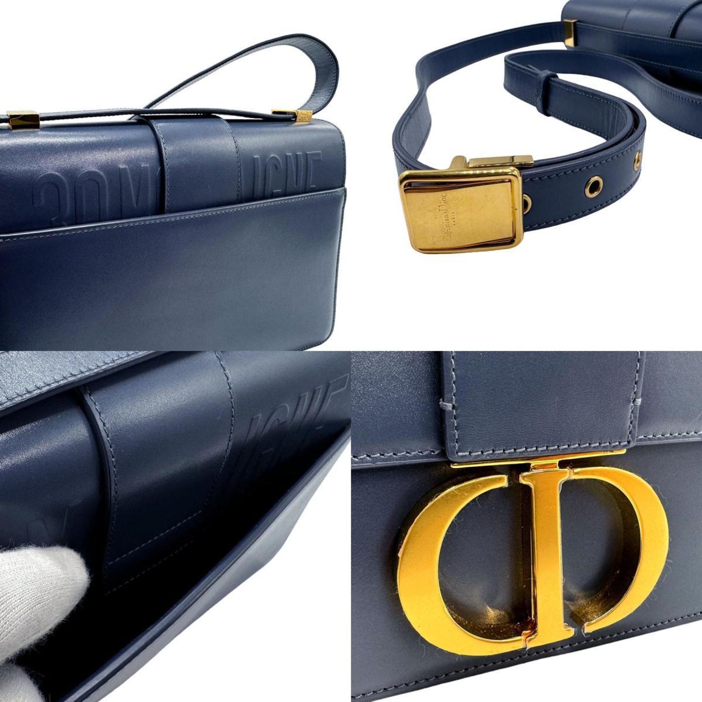 Dior 30 Montaigne Blue Leather Shoulder Bag