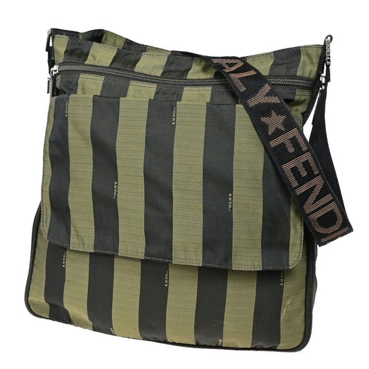 Fendi Pequin Khaki Synthetic Shoulder Bag