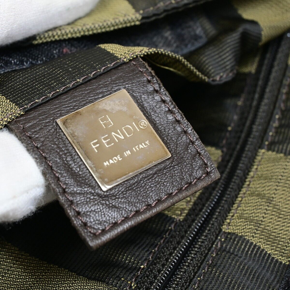 Fendi Pequin Khaki Synthetic Shoulder Bag