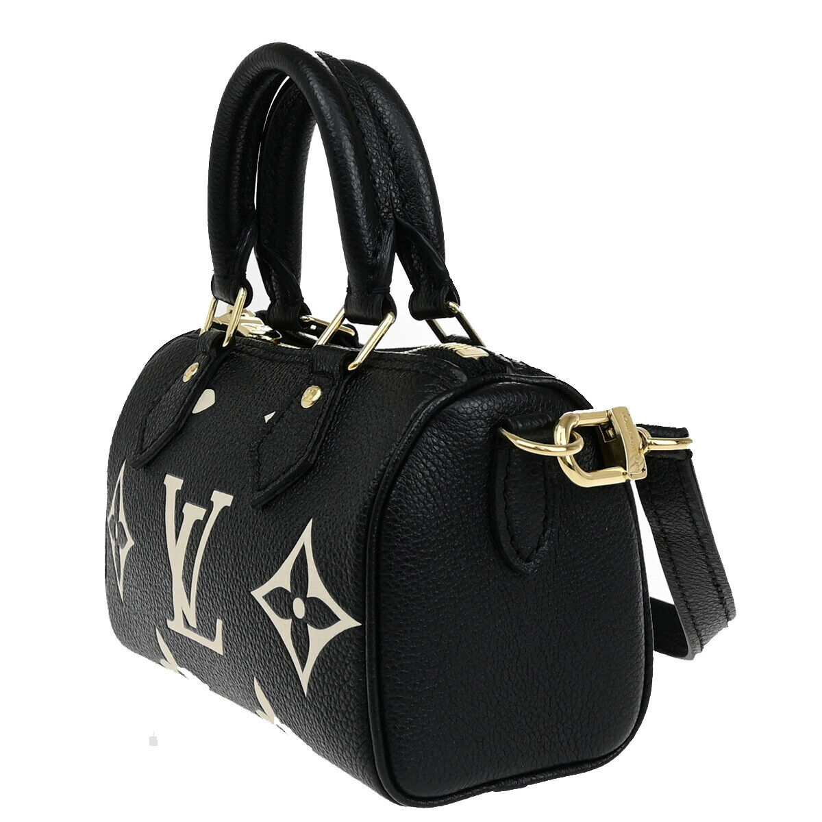 Louis Vuitton Nano Speedy Black Leather Hand Bag