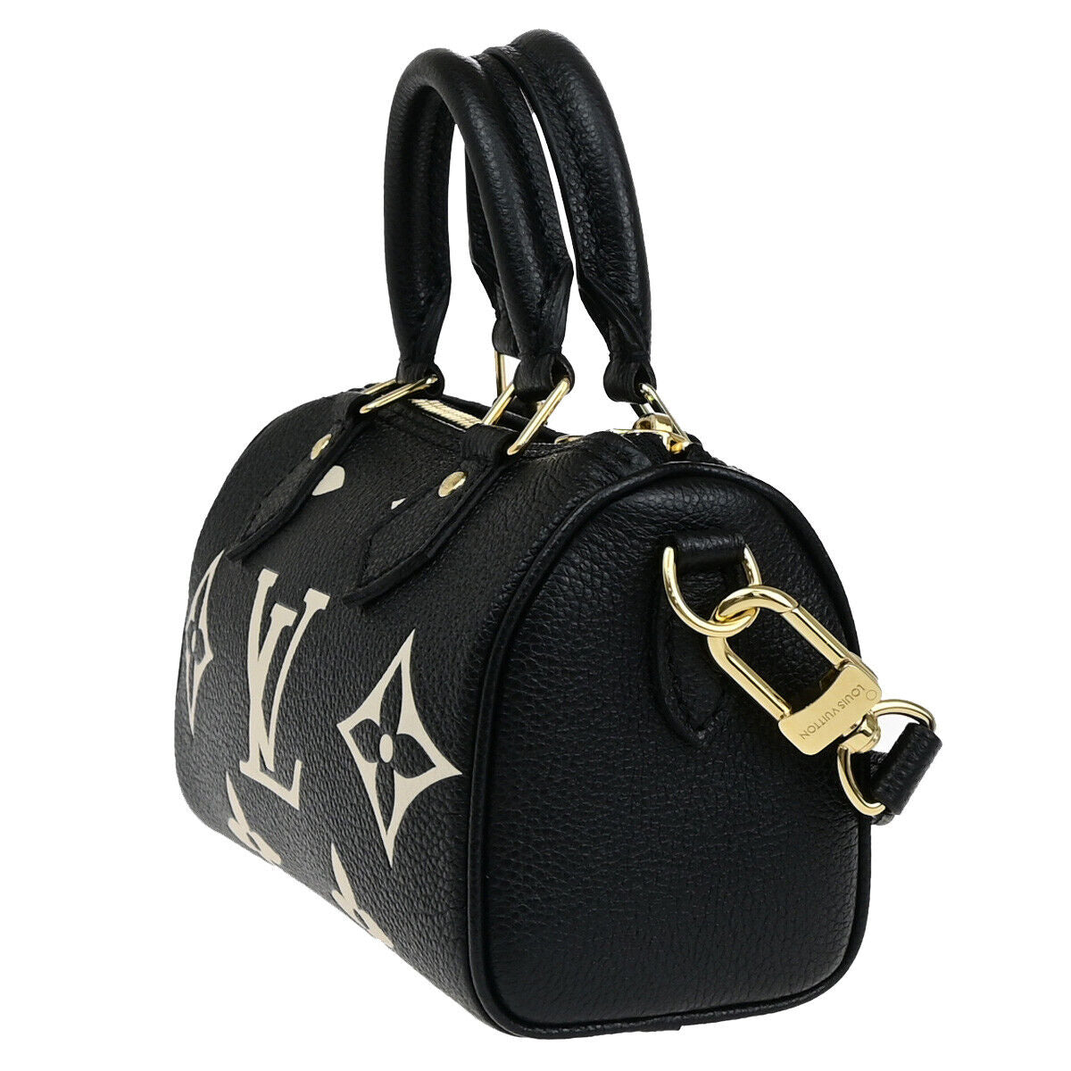 Louis Vuitton Nano Speedy Black Leather Hand Bag