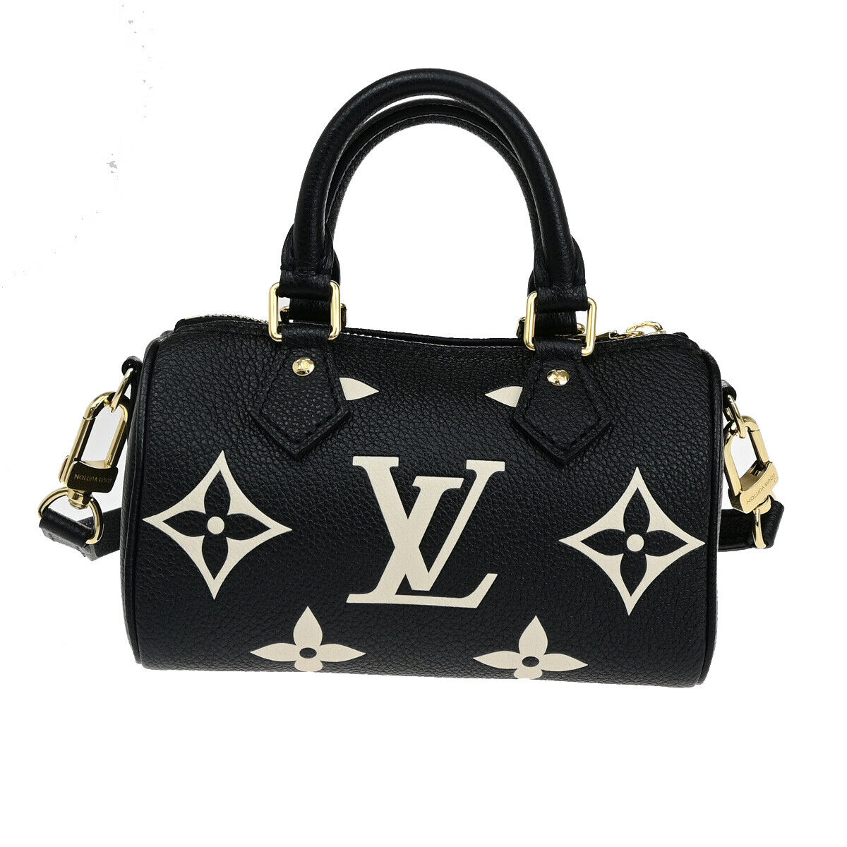 Louis Vuitton Nano Speedy Black Leather Hand Bag