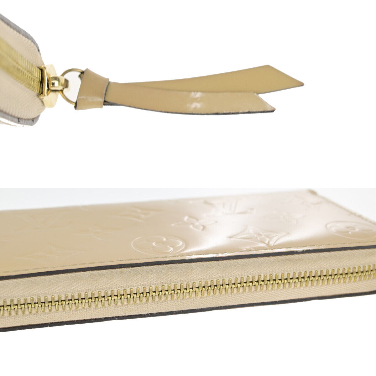 Louis Vuitton Portefeuille Clémence Beige Patent Leather Wallet Accessories