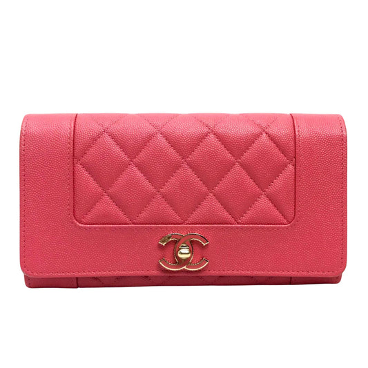 Chanel Matelassé Pink Leather Wallet Accessories