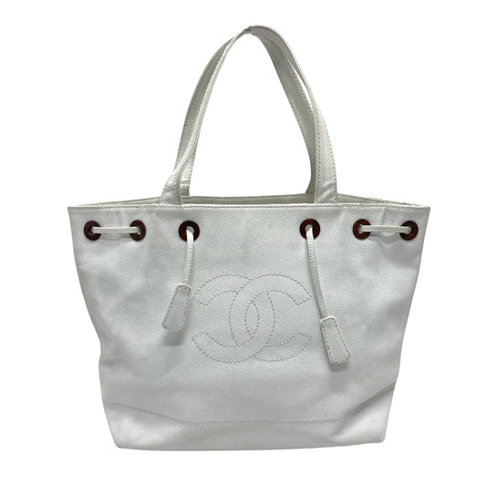 Chanel Logo CC White Leather Tote Bag