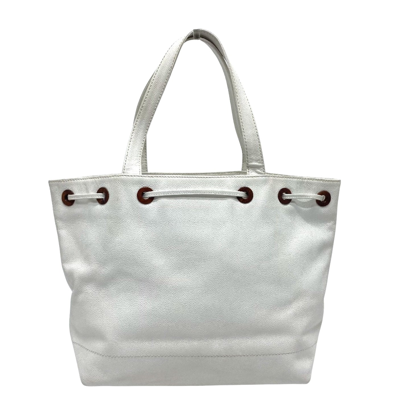 Chanel Logo CC White Leather Tote Bag