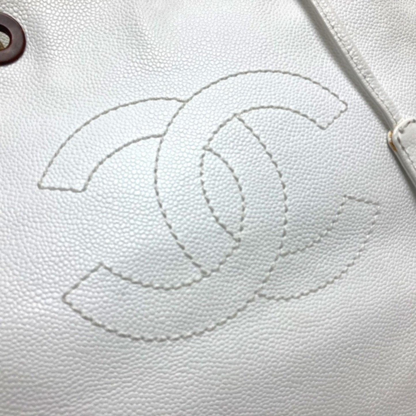 Chanel Logo CC White Leather Tote Bag