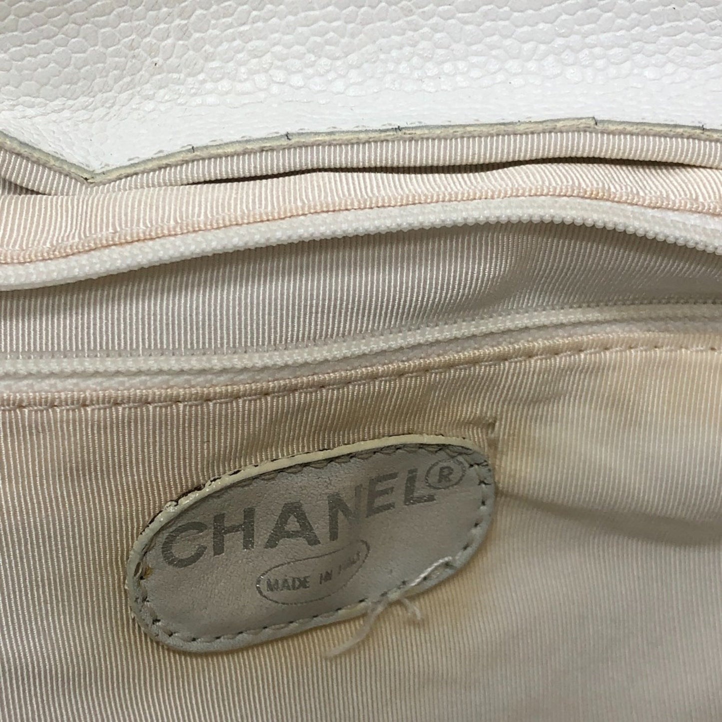 Chanel Logo boston White Leather Backpack Bag