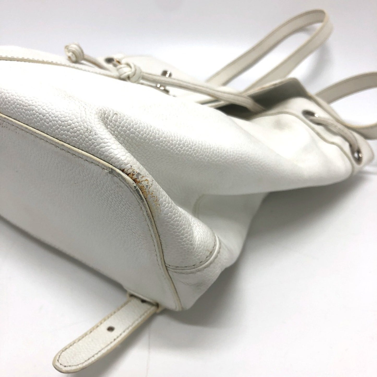 Chanel Logo boston White Leather Backpack Bag