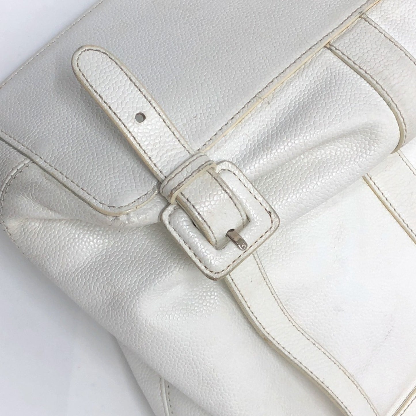 Chanel Logo boston White Leather Backpack Bag