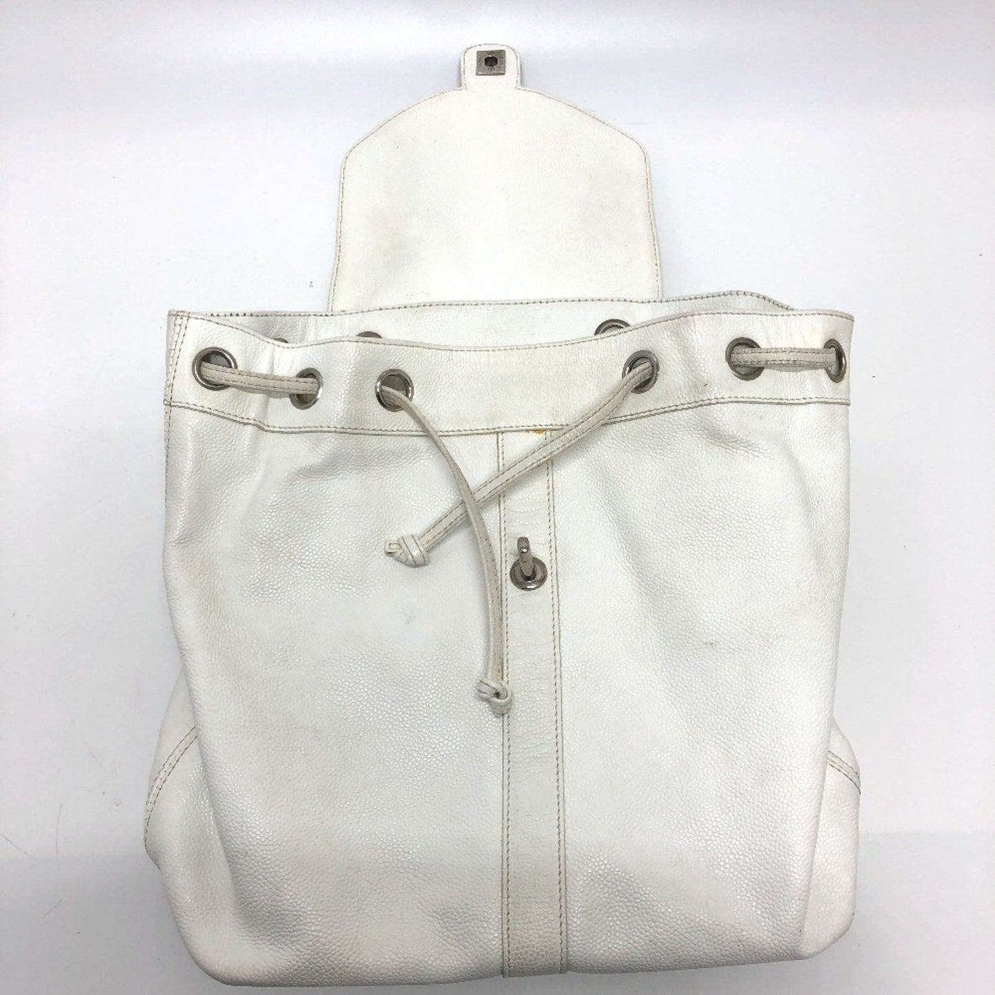 Chanel Logo boston White Leather Backpack Bag