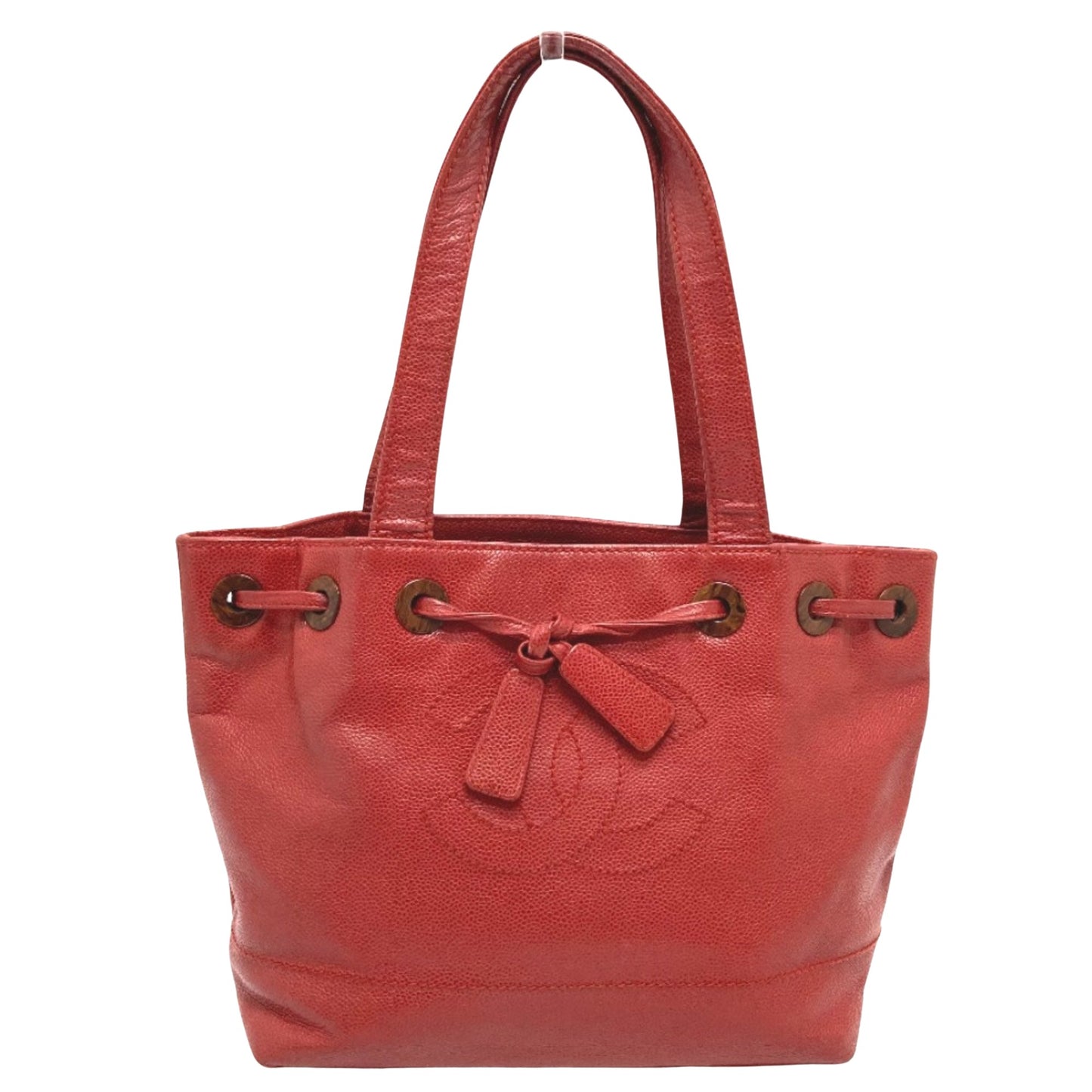 Chanel Coco Mark Red Leather Tote Bag