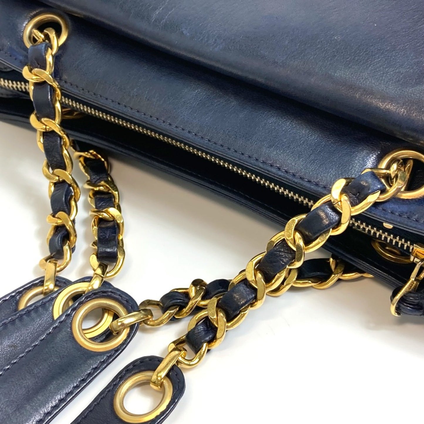 Chanel Logo CC Navy Leather Shoulder Bag