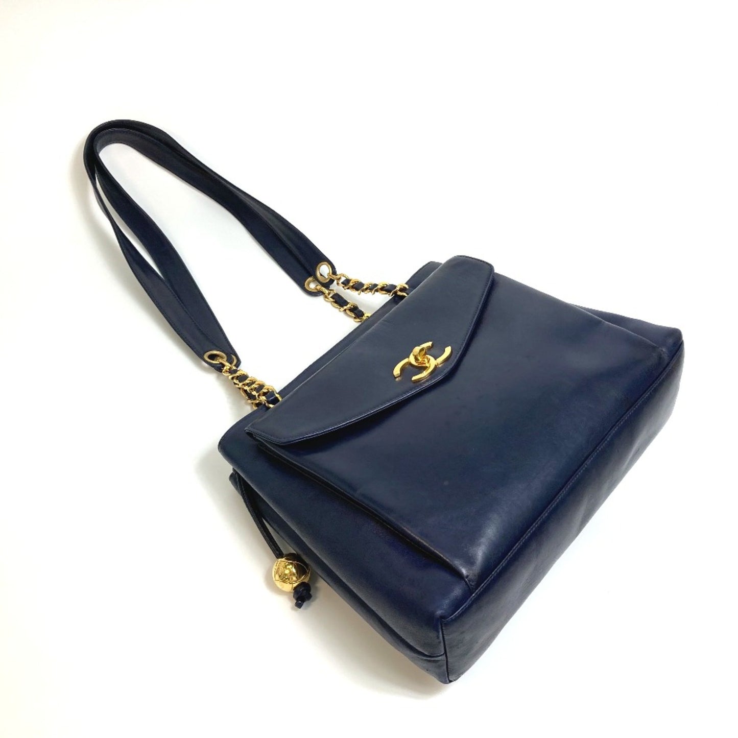 Chanel Logo CC Navy Leather Shoulder Bag