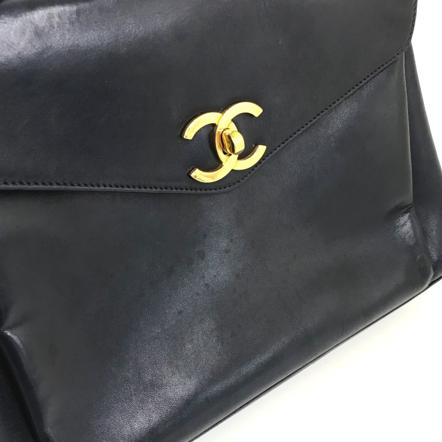 Chanel Logo CC Navy Leather Shoulder Bag